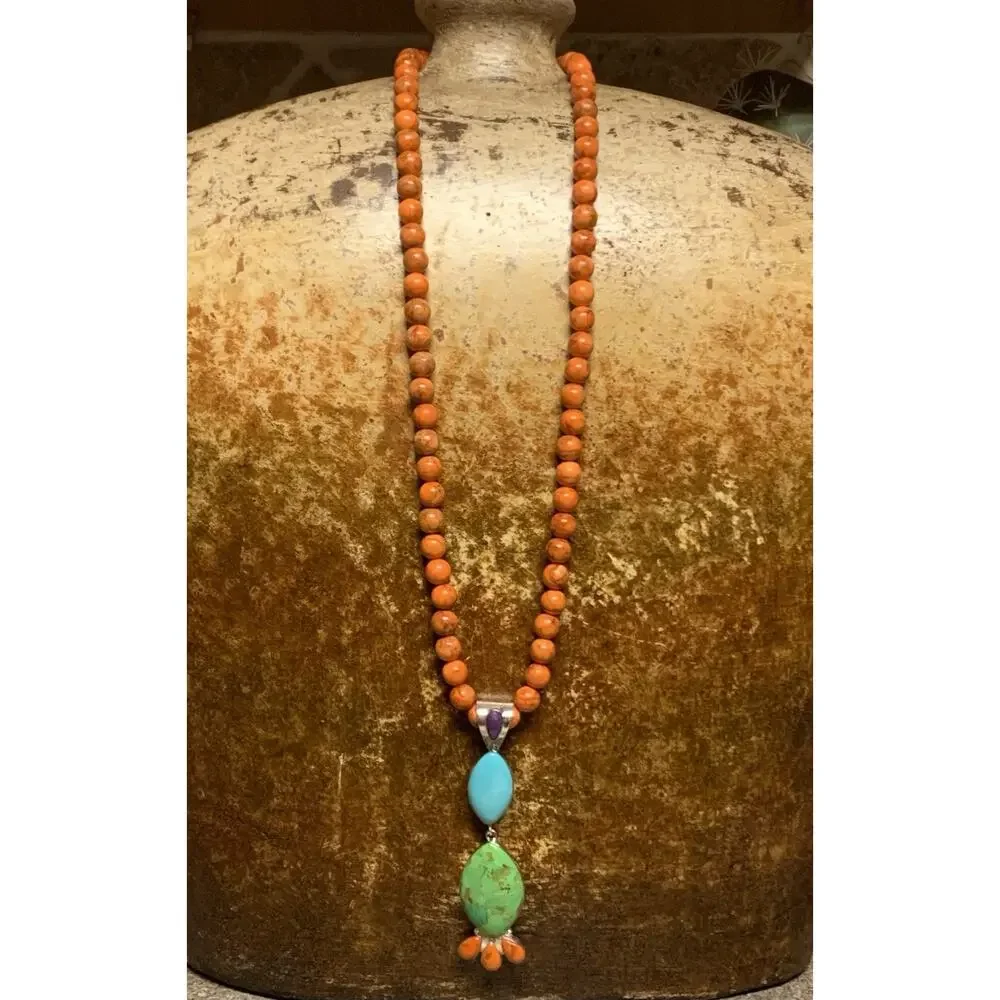 Jay King Necklace & Pendant Sterling Silver & Orange Jasper Necklace w/ Multi st - Picture 2 of 11